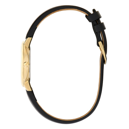 Signature 28mm Bee Ultra Slim Gold & Black Leather Strap Watch