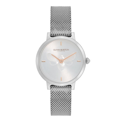 Signature 28mm Bee Ultra Slim Metallic White & Silver Mesh Watch