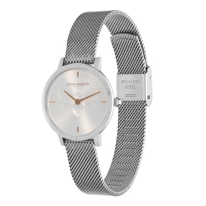 Signature 28mm Bee Ultra Slim Metallic White & Silver Mesh Watch