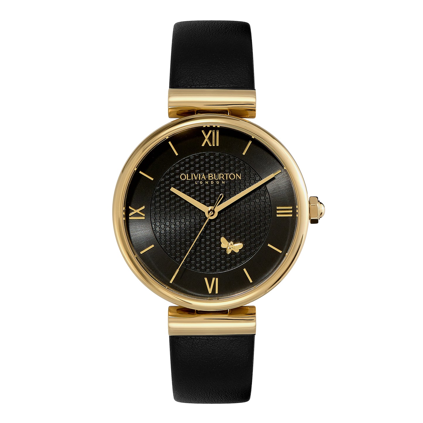 Signature 36mm Minima Bee T-Bar Gold & Black Leather Strap Watch