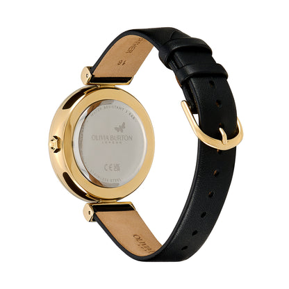 Signature 36mm Minima Bee T-Bar Gold & Black Leather Strap Watch