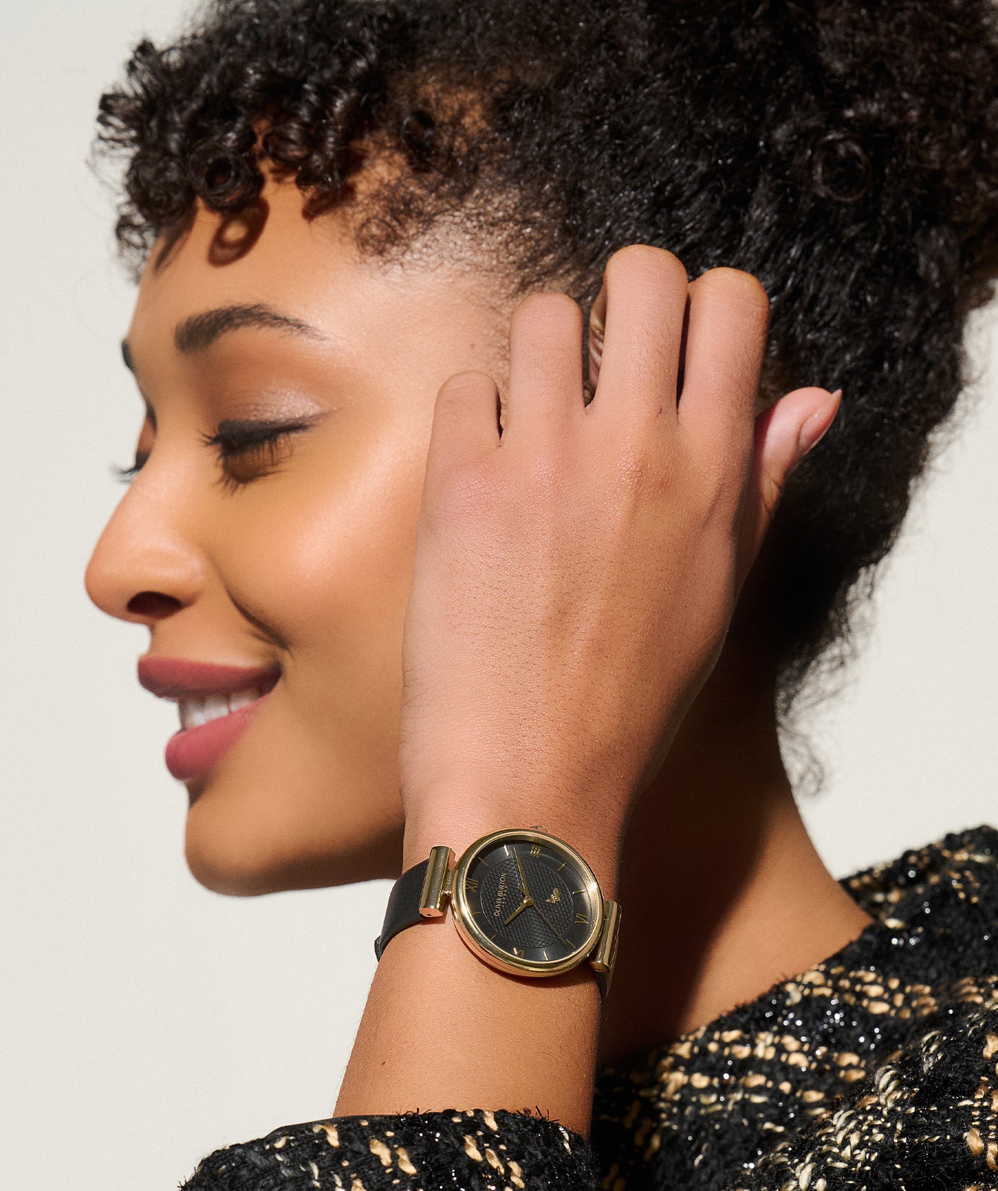 Signature 36mm Minima Bee T-Bar Gold & Black Leather Strap Watch