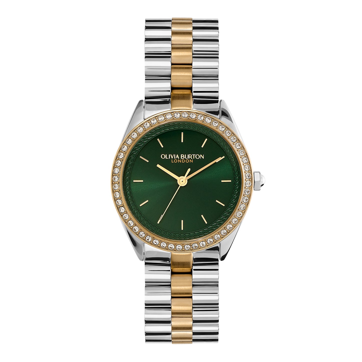 Sports Luxe 34mm Bejewelled Forest Green & Two Tone Bracelet Watch