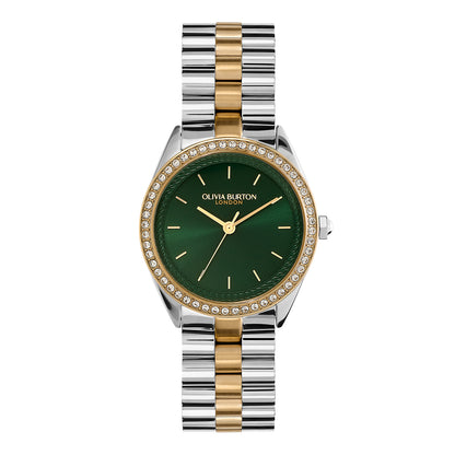Sports Luxe 34mm Bejewelled Forest Green & Two Tone Bracelet Watch