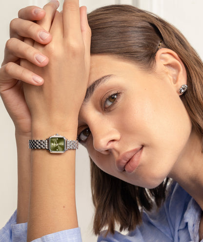 Classic 20mm Mini Grosvenor Sage Green & Silver Bracelet Watch