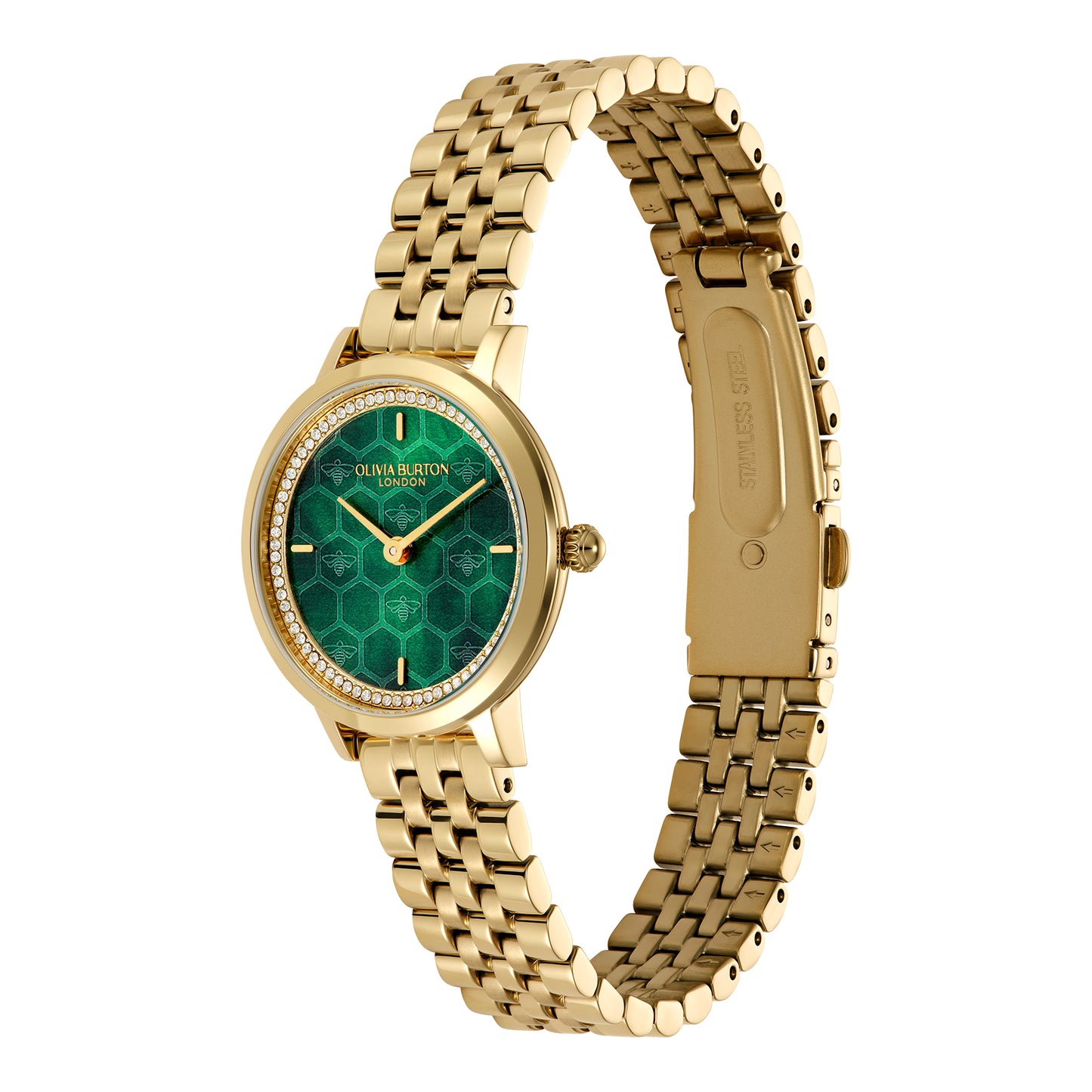 Signature 28mm Honeycomb Ultra Slim Forest Green & Gold Bracelet Watch