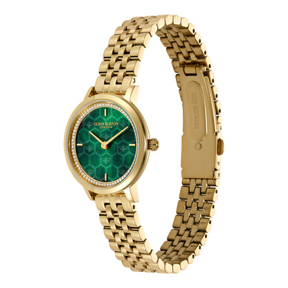 Signature 28mm Honeycomb Ultra Slim Forest Green & Gold Bracelet Watch