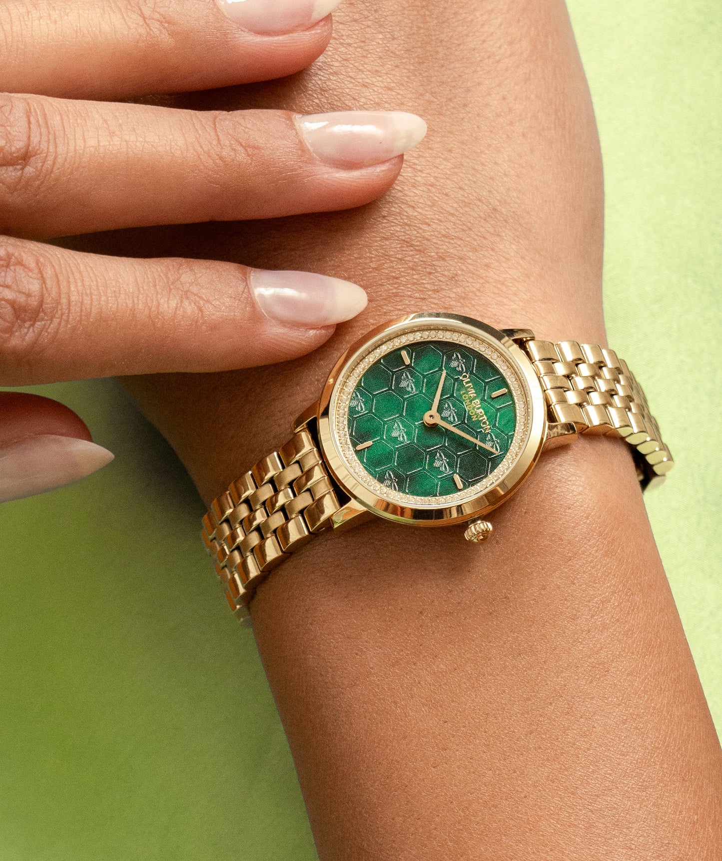 Signature 28mm Honeycomb Ultra Slim Forest Green & Gold Bracelet Watch