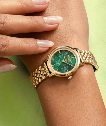 Signature 28mm Honeycomb Ultra Slim Forest Green & Gold Bracelet Watch