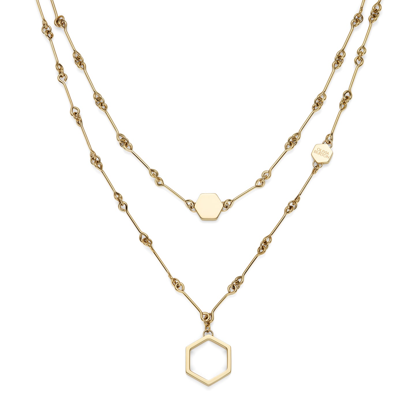 Signature Honeycomb Gold Plated Double Chain Necklace