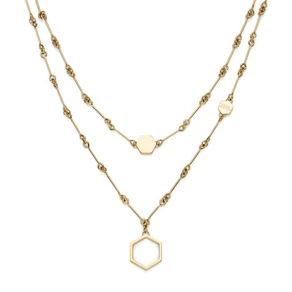 Signature Honeycomb Gold Plated Double Chain Necklace