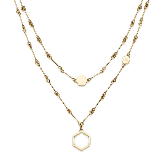 Signature Honeycomb Gold Plated Double Chain Necklace