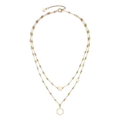 Signature Honeycomb Gold Plated Double Chain Necklace
