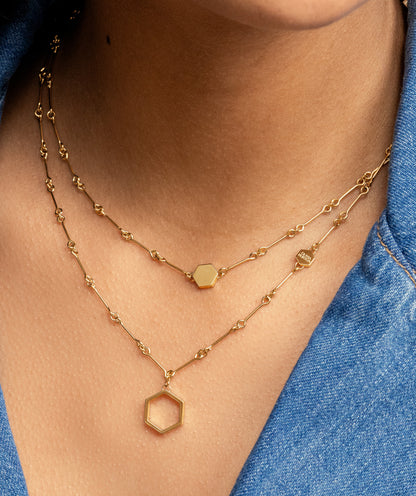 Signature Honeycomb Gold Plated Double Chain Necklace