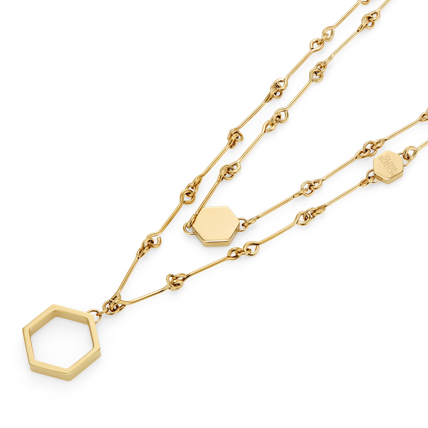 Signature Honeycomb Gold Plated Double Chain Necklace