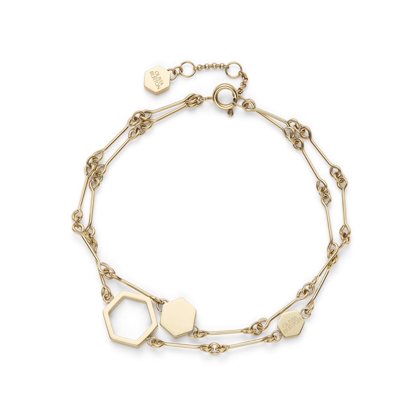 Signature Honeycomb Gold Plated Double Chain Bracelet