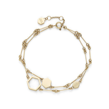 Signature Honeycomb Gold Plated Double Chain Bracelet
