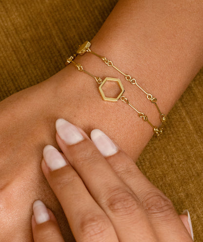 Signature Honeycomb Gold Plated Double Chain Bracelet