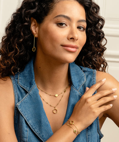 Signature Honeycomb Gold Plated Double Chain Bracelet