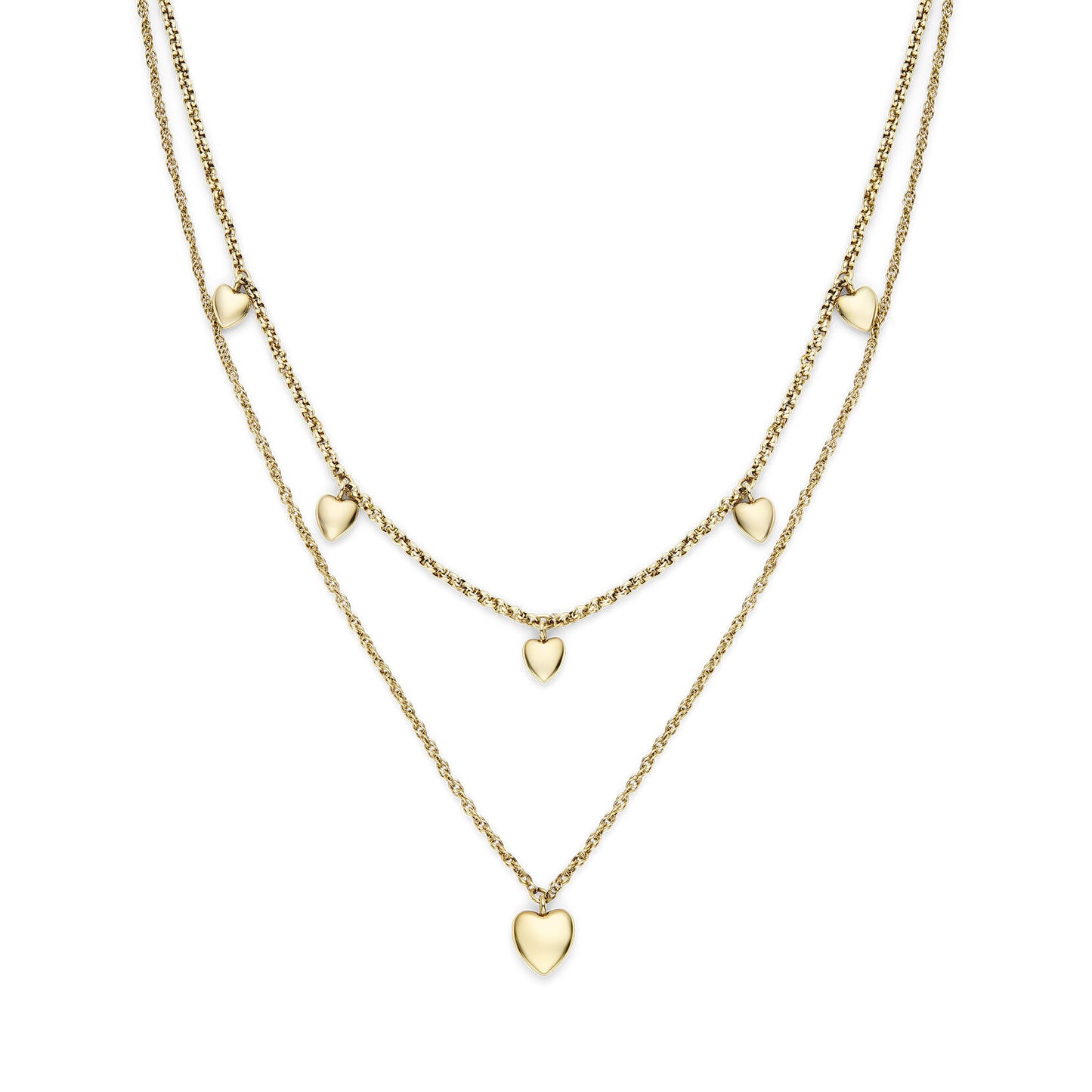 Mini Heart Gold Plated Double Chain Necklace