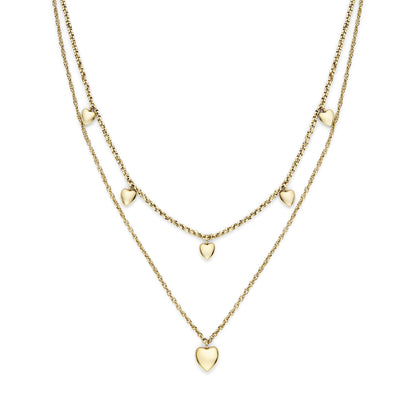Mini Heart Gold Plated Double Chain Necklace