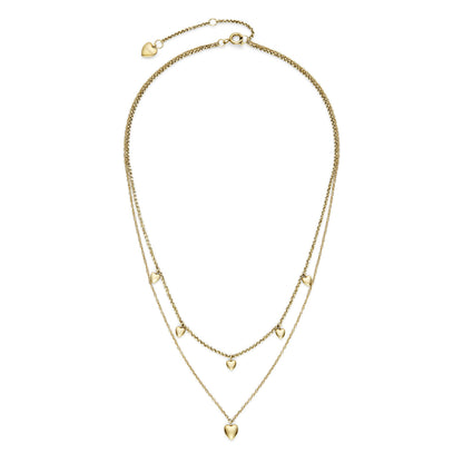 Mini Heart Gold Plated Double Chain Necklace