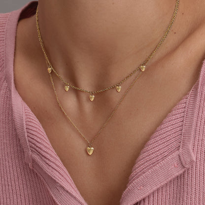 Mini Heart Gold Plated Double Chain Necklace