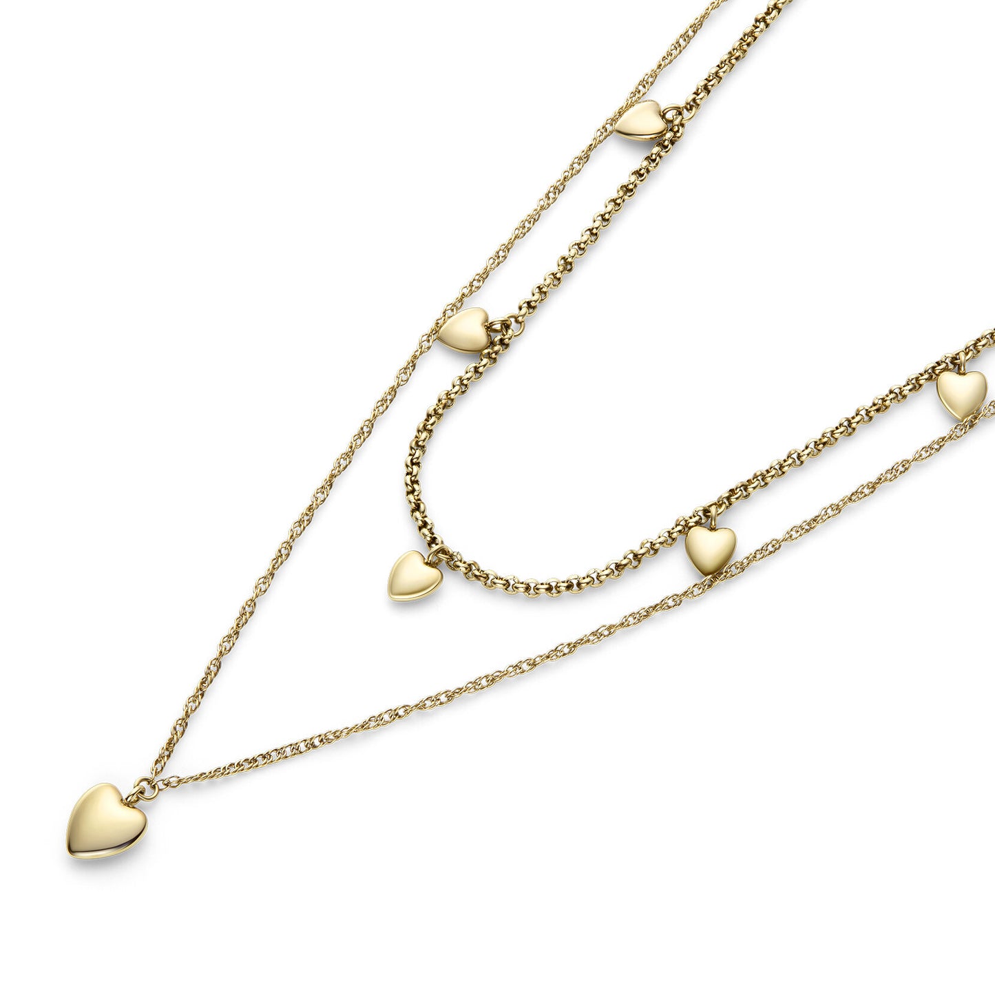 Mini Heart Gold Plated Double Chain Necklace