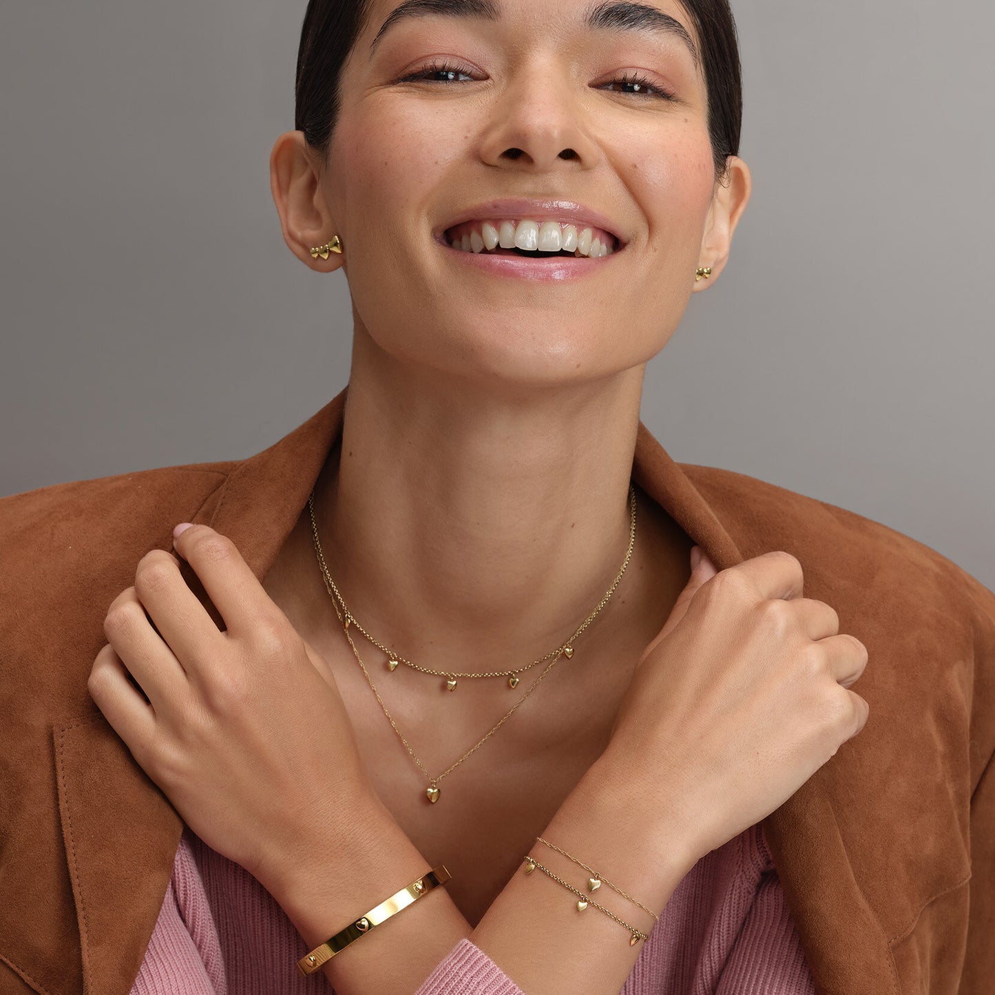 Mini Heart Gold Plated Double Chain Necklace