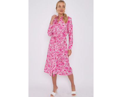 PINK PATTERN MIDI SHIRT DRESS