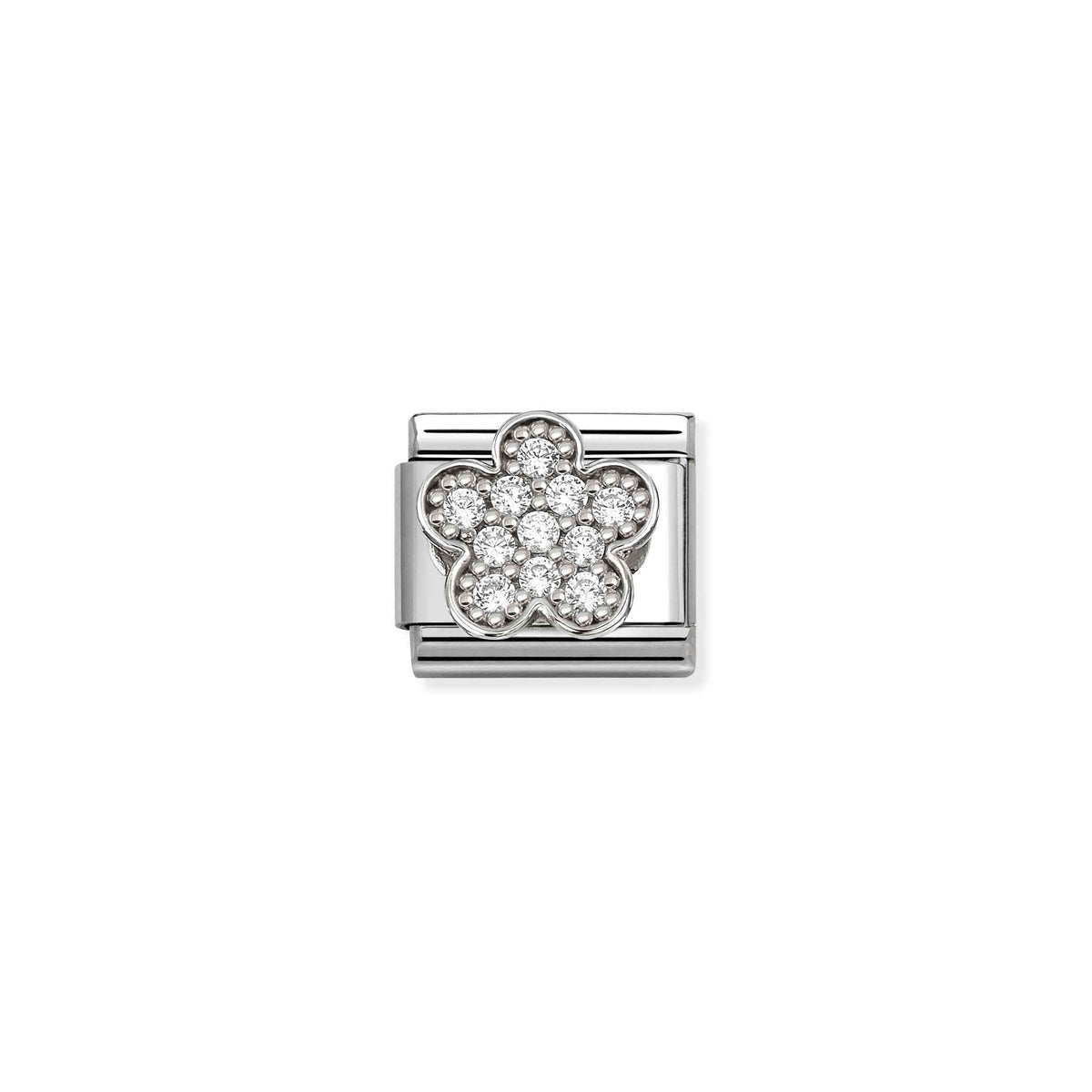 Composable SYMBOLS steel Cz and 925 sterling silver RICH WHITE Flower