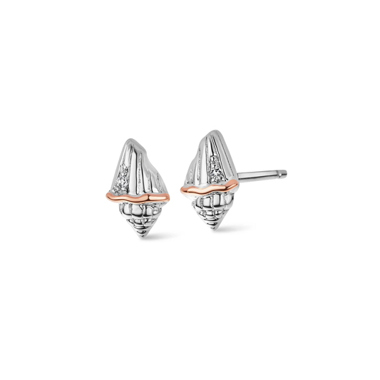Nature's Wonder Sterling Silver Seashell Stud Earrings with Topaz
