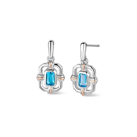 Royal Clogau Sterling Silver Gateways Stud Earrings with Swiss Blue Topaz