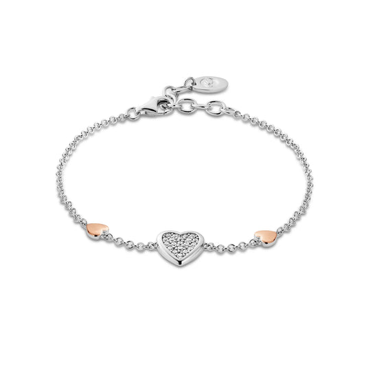 Forever Yours Sterling Silver Love Heart Bracelet with Swarovski Zirco