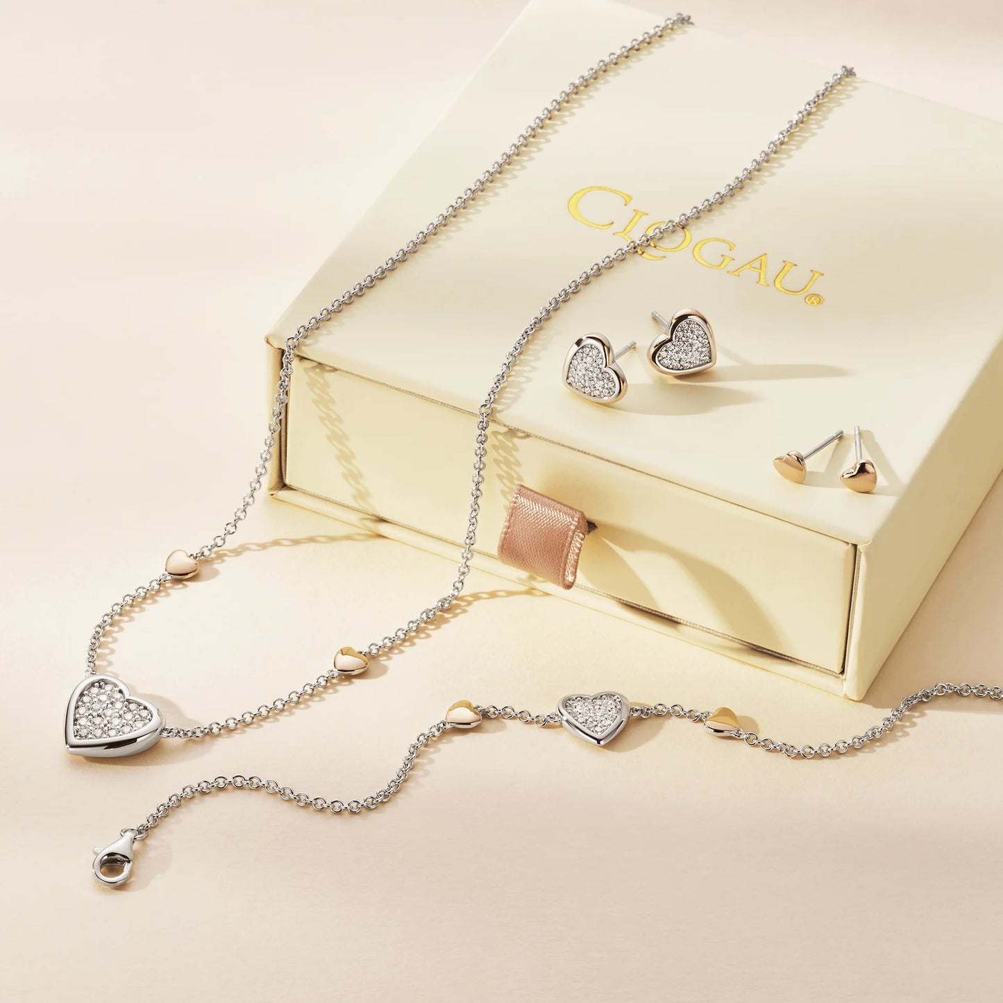 Forever Yours Sterling Silver & 9ct Rose Gold Love Heart Stud Earrings