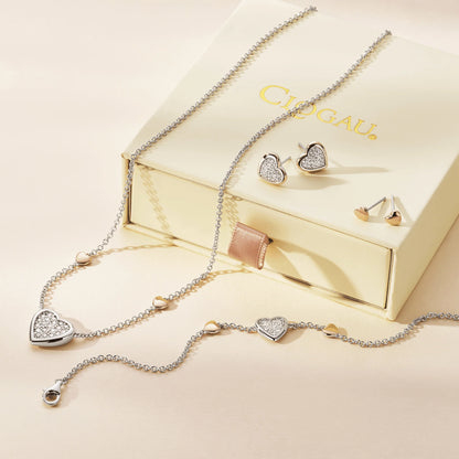 Forever Yours Sterling Silver & 9ct Rose Gold Love Heart Stud Earrings