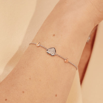 Forever Yours Sterling Silver Love Heart Bracelet with Swarovski Zirco