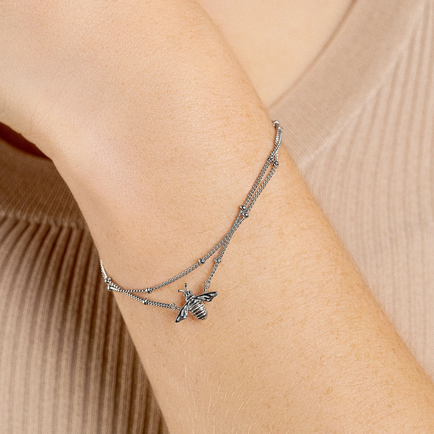 Nature's Wonder Sterling Silver Honey Bee Double-Chain Bracelet