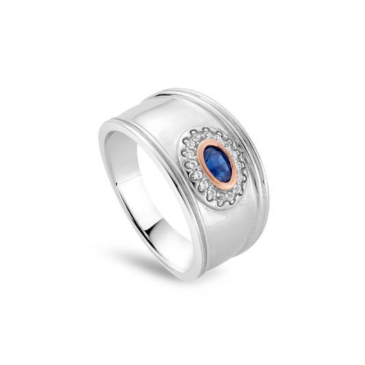 Royal Clogau Sterling Silver Diana Ring with Sapphire & Topaz