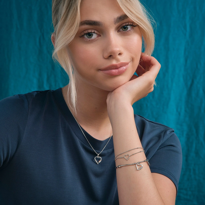 Past Present Future Sterling Silver Heart Affinity Bracelet with Topaz