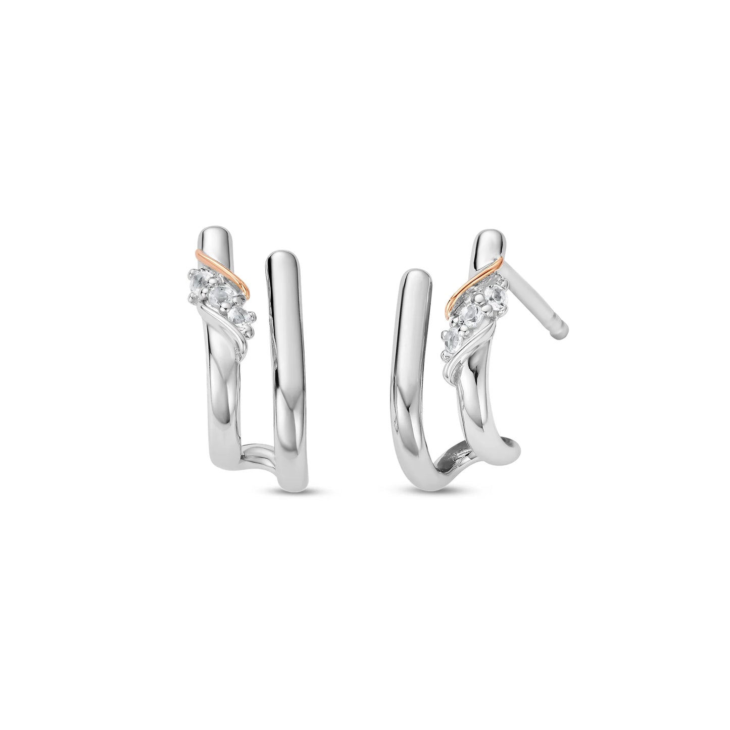 Past Present Future Sterling Silver Curve Stud Earrings with Topaz