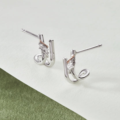 Past Present Future Sterling Silver Curve Stud Earrings with Topaz