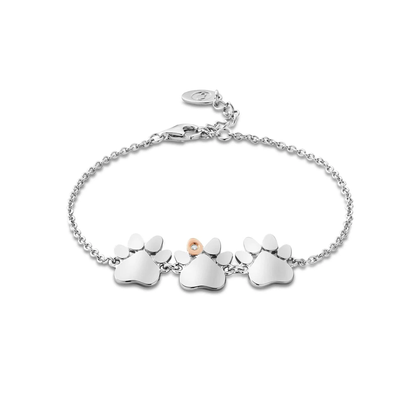 Paw Prints Sterling Silver Triple-Paw Bracelet with Topaz