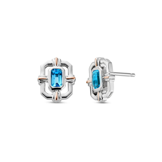 Royal Clogau Sterling Silver Gateways Stud Earrings with Swiss Blue Topaz