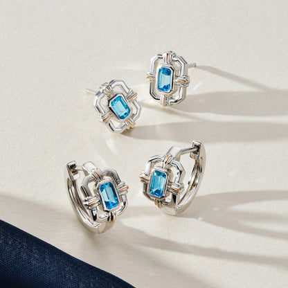 Royal Clogau Sterling Silver Gateways Huggie Hoop Earrings with Swiss Topaz
