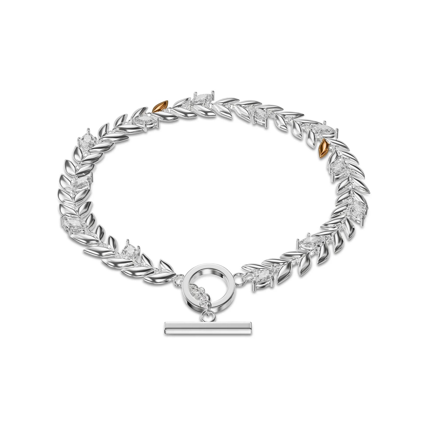 Royal Clogau Sterling Silver Leaf T-Bar Bracelet with Swarovski Zirconia