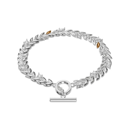 Royal Clogau Sterling Silver Leaf T-Bar Bracelet with Swarovski Zirconia