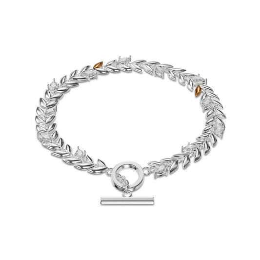 Royal Clogau Sterling Silver Leaf T-Bar Bracelet with Swarovski Zirconia