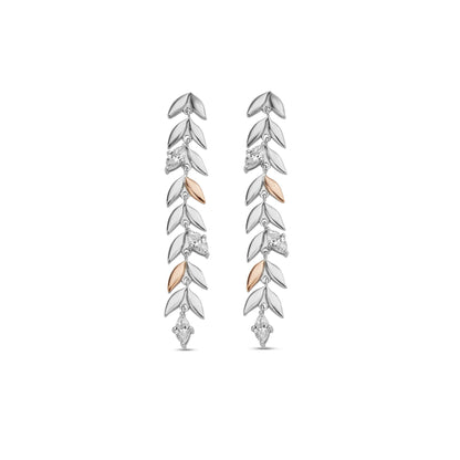 Royal Clogau Sterling Silver Leaf Drop Earrings with Swarovski Zirconia