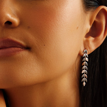 Royal Clogau Sterling Silver Leaf Drop Earrings with Swarovski Zirconia